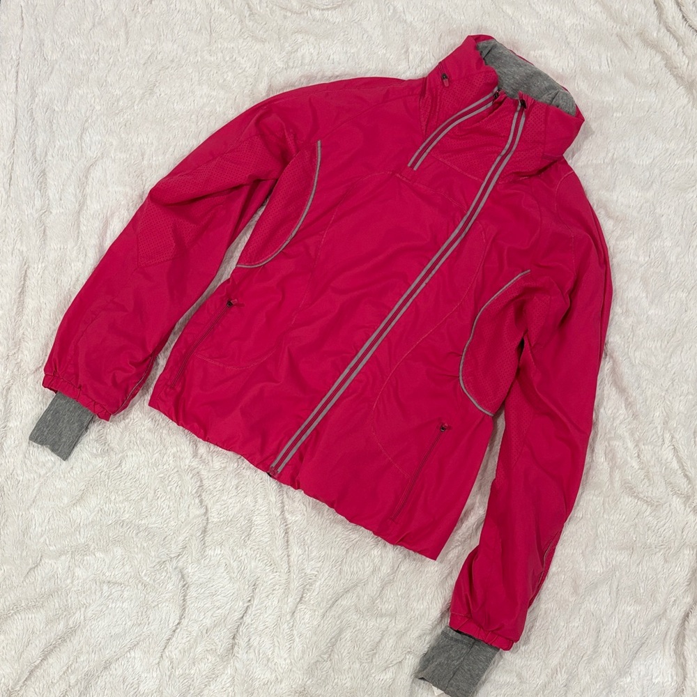 Lululemon Lightweight Hooded Jacket Pink Gray Trim Zip Pockets Size 2